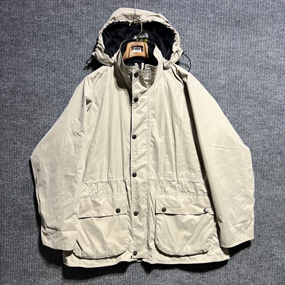 Barbour Equestrian Jacket Mens Large Beige A935 SAMPLE Hooded Utility Coat